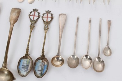 Lot 251 - Selection of miscellaneous silver cutlery including six pastry forks, six silver tea knives, Irish silver ladle and other items (various dates and makers), approximately 11ozs weighable silver, (qt...