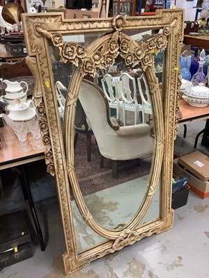 Lot 1116 - Contemporary mirror in cream frame with floral swag decoration, 81cm wide, 137cm high