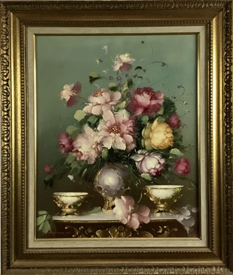 Lot 213 - Oil on canvas 'Still life of flowers' by Hungarian artist.