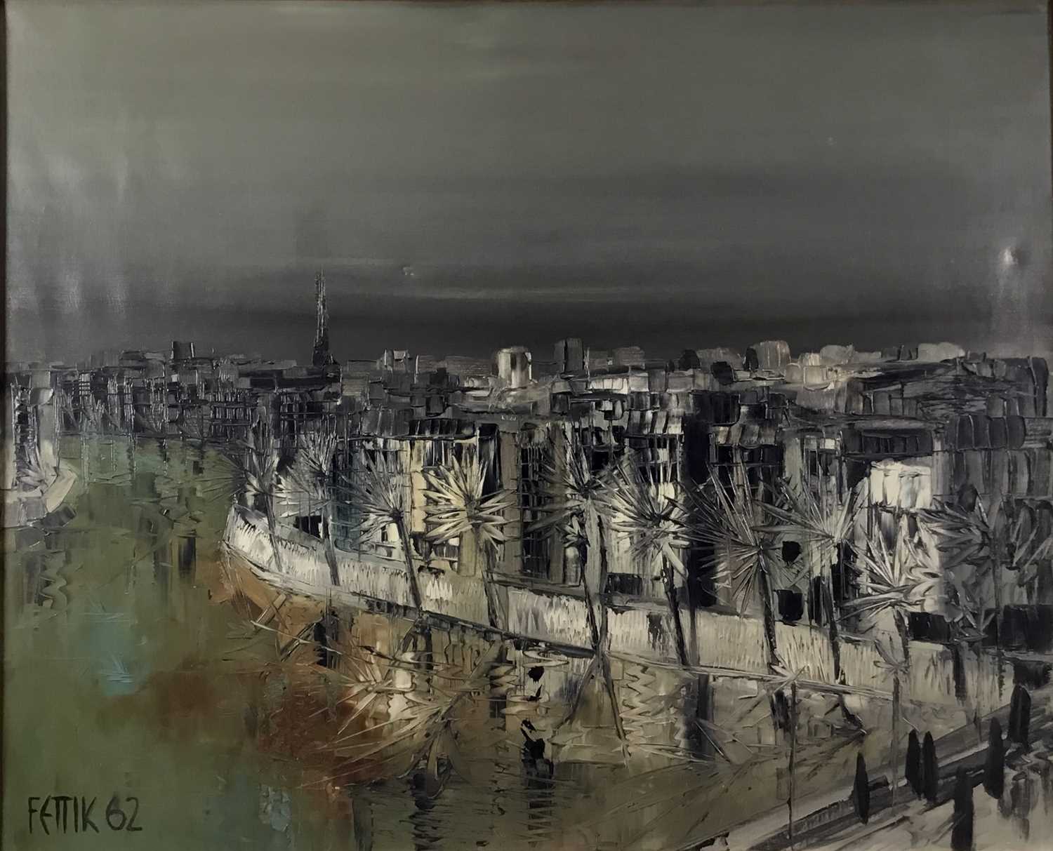 Lot 171 - Fettik, 1960s oil on canvas - 'Quai D'Orsay Seine, Paris', signed, titled verso, 81cm x 100cm, framed