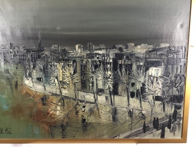 Lot 187 - Fettik, 1960s oil on canvas - 'Quai D'Orsay Seine, Paris', signed, titled verso, 81cm x 100cm, framed