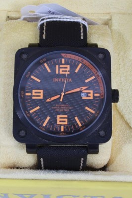 Lot 849 - Invicta Automatic black stainless wristwatch on black canvas strap, model number 3965, boxed