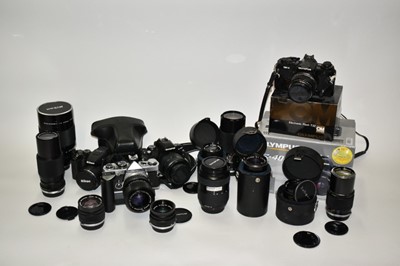 Lot 2351 - Group of cameras and lenses including Nikon, Olympus etc