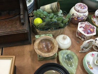 Lot 416 - Five 19th century Staffordshire pot lids, together with alabaster items.