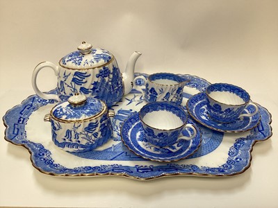 Lot 1130 - Minton blue and white Willow pattern cabaret set