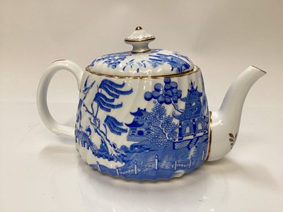 Lot 1130 - Minton blue and white Willow pattern cabaret set