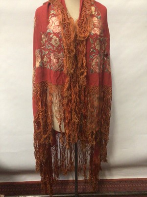 Lot 2074 - Two Chinese silk embroidered shawls, vintage young boys wool coat and trousers by Blue Riband