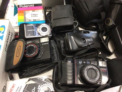 Lot 320 - Group of digital and other cameras including Kodak, Minolta, Olympus etc tripods and accessories