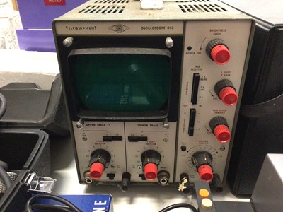 Lot 321 - Sony decoder, Sony Trinicon video camera, Rollei projector, Eumig projector, Telequipment Oscilloscope D52, two microphones and selection of vintage phones
