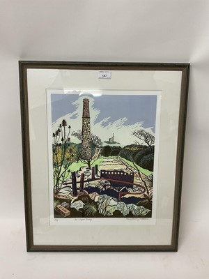 Lot 147 - Penny Berry Paterson (1941-2021) colour linocut, ‘'No Longer Busy', signed and numbered 10/30, 40 x 31cm, glazed frame