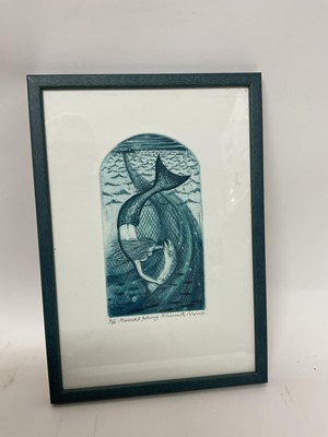 Lot 150 - Elizabeth Morris (contemporary) etching and aquatint, mermaid fishing, signed and numbered 4/75, 20 x 11cm, glazed frame