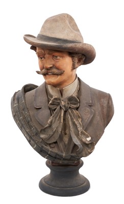 Lot 880 - Large Austrian painted terracotta bust of a gentleman, circa 1900