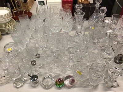 Lot 328 - Large quantity of glassware including cut glass wines, champagne flutes, decanters etc