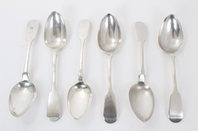 Lot 262 - Set of four early Victorian Scottish silver Fiddle pattern tablespoons (Glasgow 1838) and two others