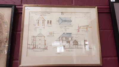 Lot 106 - Interesting Victorian ink and watercolour architects sketch, showing the The Tower, Gatton Park, signed and dated 1894, in glazed gilt frame, image 52 x 37cm