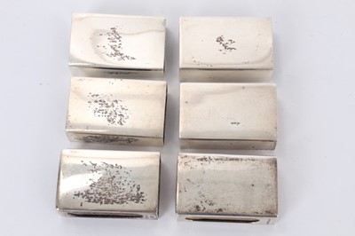 Lot 264 - Set of four 1930s silver matchbox covers of rectangular form, with engraved initial M (Birmingham 1939) William Neale & Son Ltd, together with a similar pair, with engraved initials R.C (Birmingham...