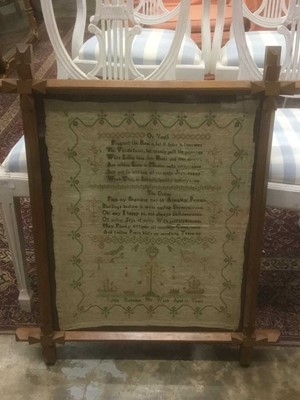 Lot 175 - Early 19th century needlework sampler, by Letitia Robinson, aged 13 years, in glazed pine frame, total size 76 x 66cm