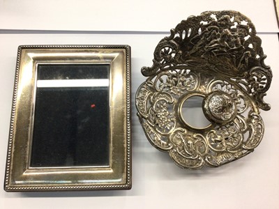 Lot 826 - Silver photograph frame and a silver inkwell stand with lid (lacking the glass inkwell)