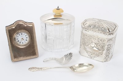 Lot 269 - Victorian silver tea caddy of octagonal form with embossed floral decoration and  other items cover