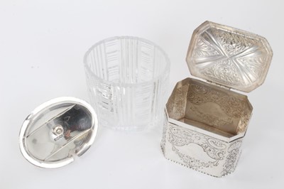 Lot 269 - Victorian silver tea caddy of octagonal form with embossed floral decoration and  other items cover