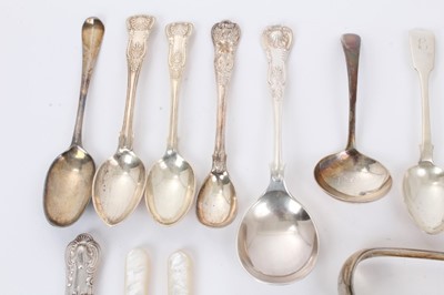 Lot 270 - Selection of miscellaneous silver and white metal, including tea strainer, Indian silver dish and other items