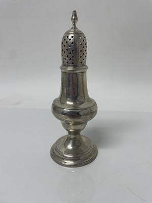 Lot 840 - George III silver baluster sugar castor, on circular base, marks rubbed, 15.5cm high, 2.3ozs