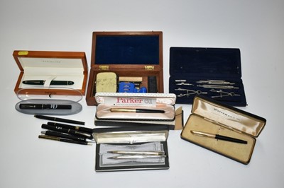 Lot 2427 - Selection of pens including pair of sterling silver Cross ballpoint pens, Parker fountain pens, Waterman's, Scriptura, Sheaffer etc