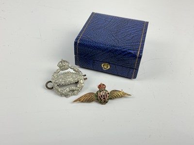 Lot 477 - 9ct gold and enamel RAF sweetheart brooch and Tank Corps cap badge