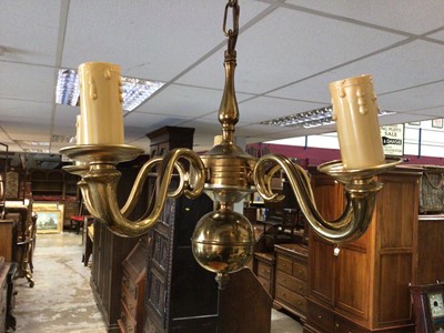 Lot 210 - Pair of brass four branch ceiling lights