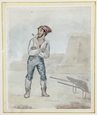 Lot 194 - William B. Lambert (1794-1840) pencil and watercolour - 'A brick-maker', 12cm x 9.5cm, in glazed gilt frame, 27.5cm x 23.5cm overall  
Provenance: William Drummond, St. James's
