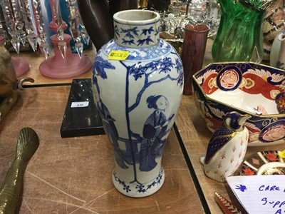 Lot 439 - Chinese blue and white vase with character marks to base.