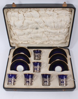 Lot 124 - Aynsley silver-mounted demitasse coffee set in fitted case
