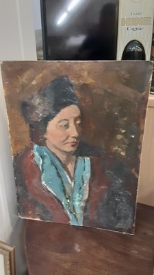 Lot 243 - Oil on board impasto portrait of a woman