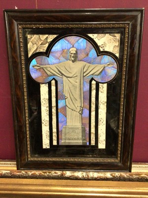Lot 375 - Christ the Redeemer butterfly wing picture in glazed mahogany frame