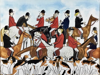 Lot 39 - Warner, contemporary, ink and watercolour - The Hunt Meet, signed and dated '04, 29cm x 38cm, mounted