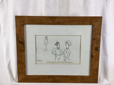Lot 40 - Annie Tempest (b.1959) pen and ink cartoon - "But Ma, he's frightfully well connected. He knows the Duke of Ellington", signed and dated '86, 15cm x 23cm, in glazed frame