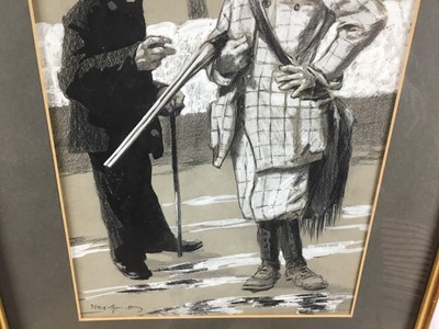 Lot 50 - Bert Thomas (1883-1966) monochrome pencil, wash and bodycolour cartoon - "Good sport today Squire?...", signed, inscribed verso, 33cm x 23cm, in glazed gilt frame