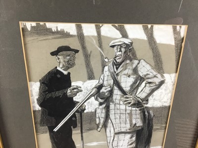 Lot 50 - Bert Thomas (1883-1966) monochrome pencil, wash and bodycolour cartoon - "Good sport today Squire?...", signed, inscribed verso, 33cm x 23cm, in glazed gilt frame