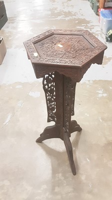 Lot 1155 - Anglo-Indian hexagonal plant stand with carved decoration