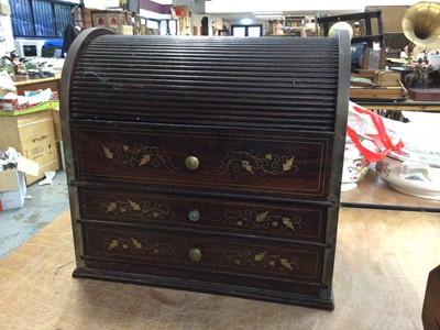 Lot 225 - Roll top cabinet with brass inlay, 34cm high