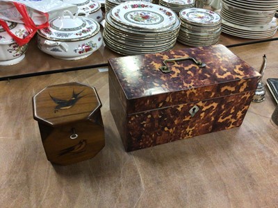 Lot 229 - Georgian tea caddy with later faux-tortoiseshell cover, and a Sorrento ware box (2)