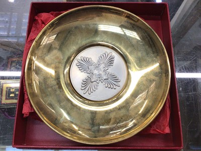 Lot 880 - Greek silver and brass dish with Coptic cross design, signed Lalaounis, 20cm diameter, cased