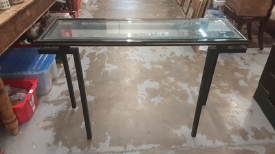 Lot 1156 - Contemporary console table with glass top, 110cm wide, 35cm deep, 74cm high