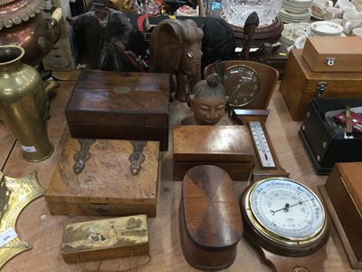 Lot 467 - 19th century walnut box, barometer and other treen items.