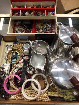 Lot 884 - Group of vintage costume jewellery and bijouterie including some silver jewellery, wristwatches and Piquot tea/coffee set