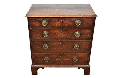 Lot 1378 - Early George III mahogany chest of small size, with moulded top and four graduated drawers on bracket feet, 76cm wide x 44cm deep x 83cm high