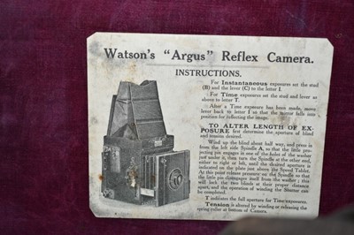 Lot 2354 - Watson's 'Argus' Reflex camera with accessories in case