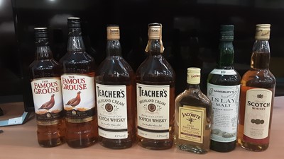 Lot 233 - Seven bottles of whisky to include The Famous Grouse, Teacher's, The Jacobite etc