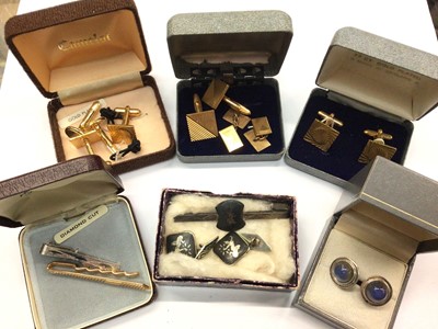 Lot 892 - Group of cufflinks and tie clips including silver and gold plated