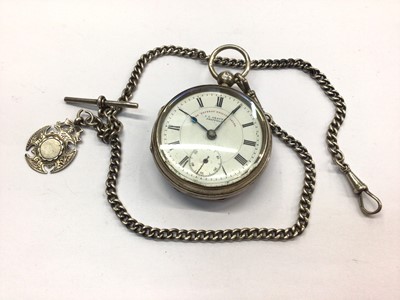 Lot 894 - Late Victorian silver cased pocket watch on silver chain with fob